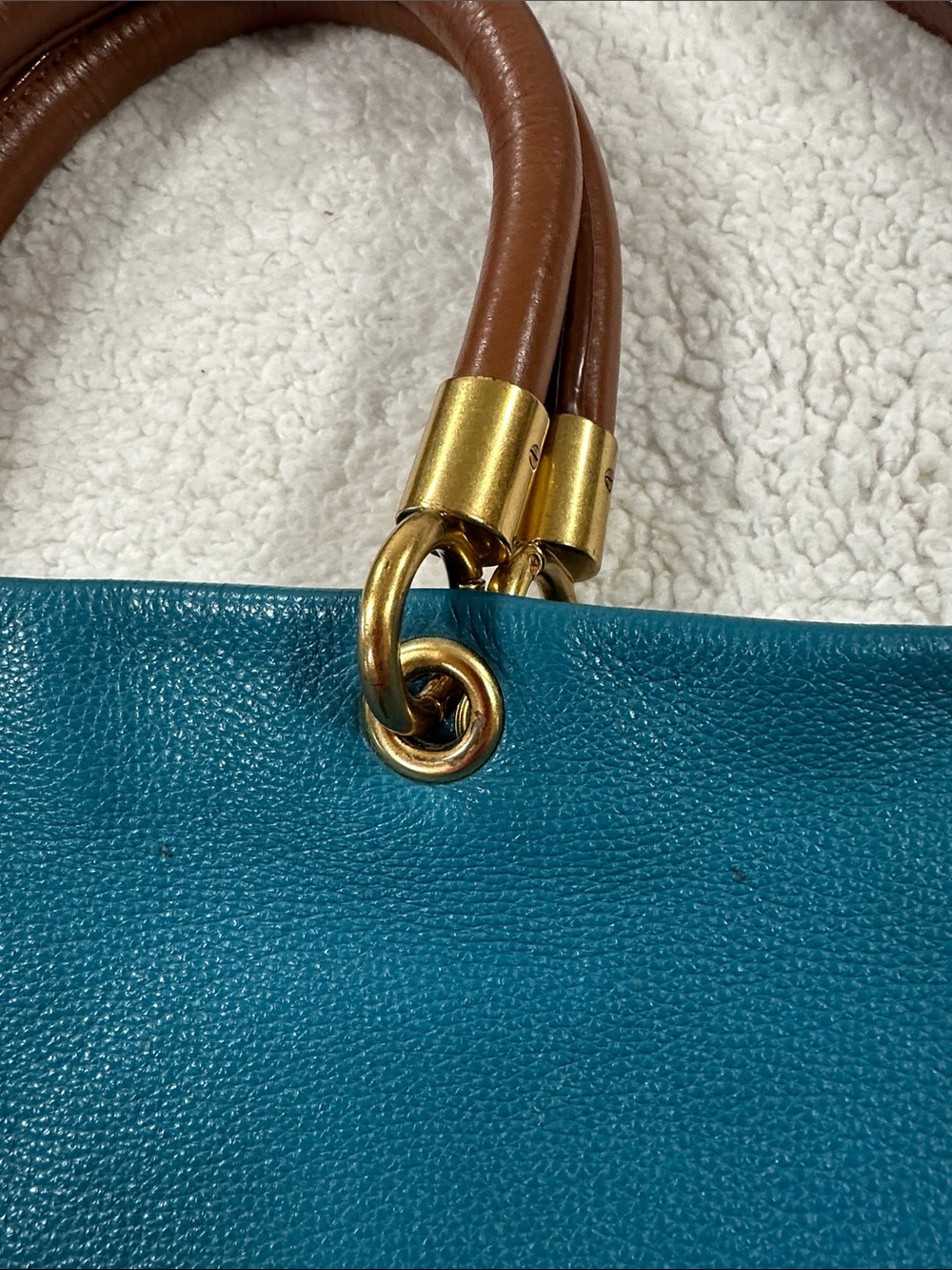 Marc by Marc Jacobs Turquoise Leather Shoulder Bag with Brown Handles - Picture 6 of 8